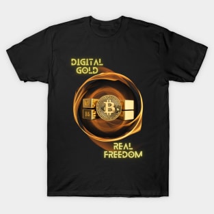 Gold Flaming Bitcoin T-Shirt